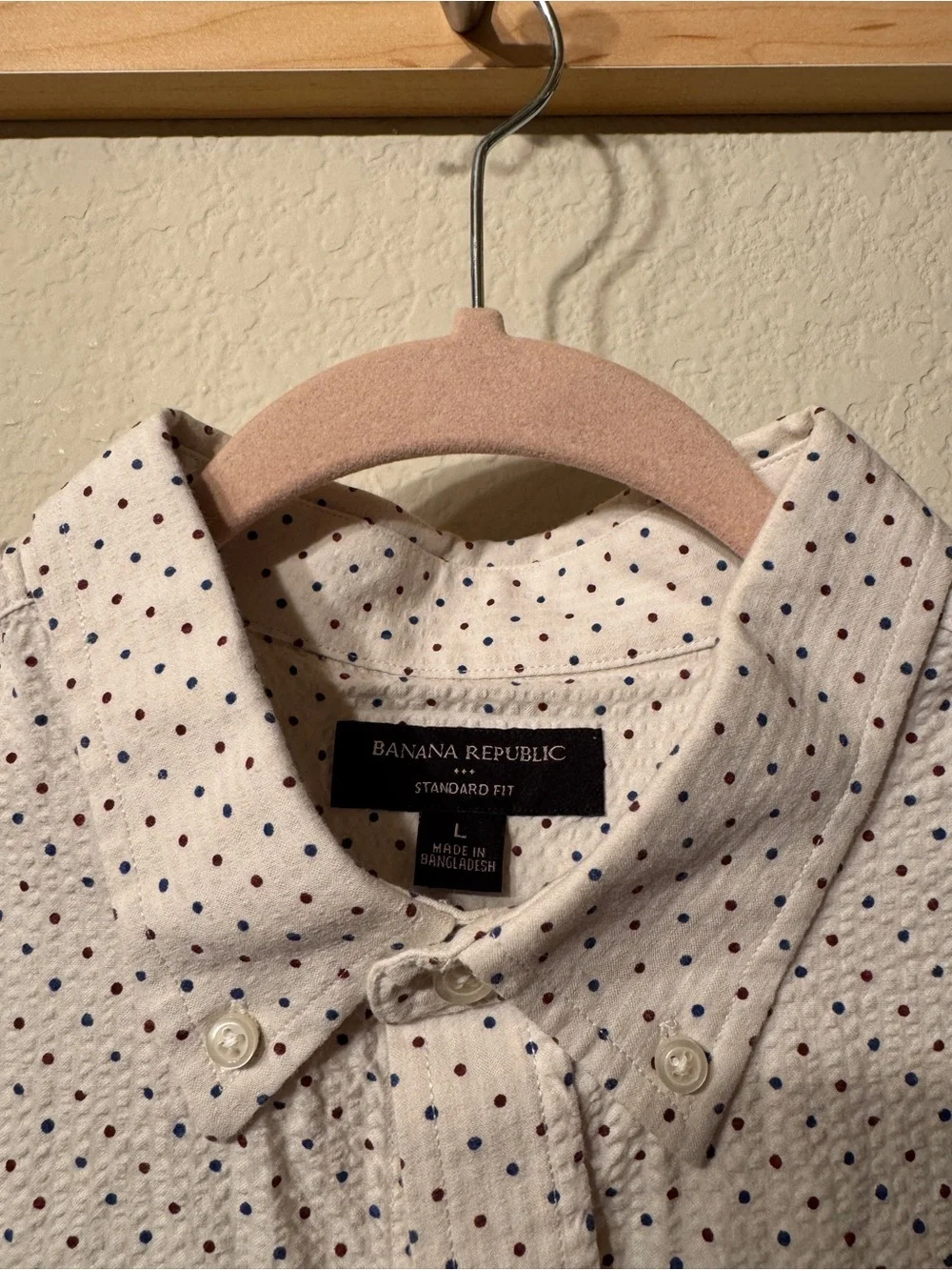 Banana Republic Short-Sleeve Button-Up - White, Navy/Red Dot - L Standard Fit